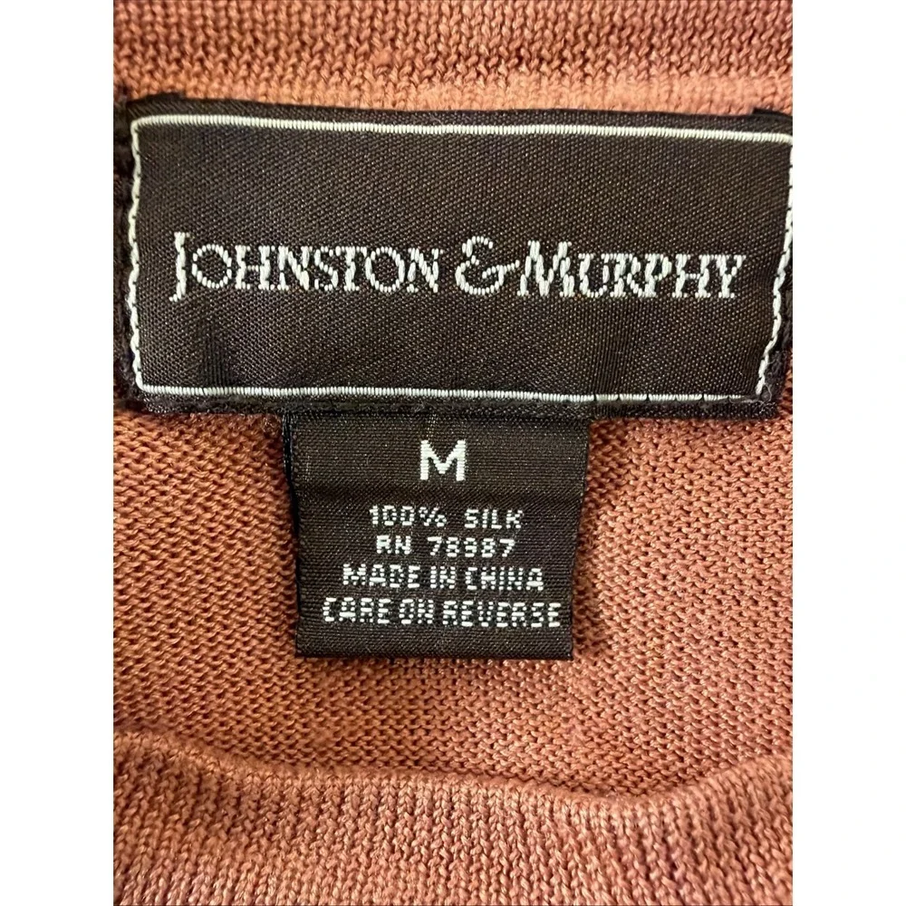 Johnston and Murphy Mens Sweater Size M Short Sleeve 100% Silk Casual Orange